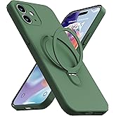 Mephoro Magnetic Stand for iPhone 12 Case, Liquid Silicone Case, [Compatible with MagSafe][Built-in Kickstand&Ring Holder] Anti-Scratch Soft Microfiber Lining, Midnight Green