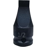 1/2" Drive Drag Link Socket, 1/2" W x 5/64" Thick Slotted Bit | Heat-Treated Cr-Mo Steel Flat Blade Tool, 2" Length