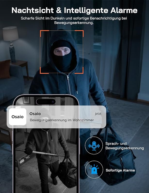 Überwachungskamera Innen 1080P, Mini Kamera WLAN für Zuhause mit Nachtsicht, Bewegungserkennung, 2-Wege-Audio, Ohne Monatsgebühr, Kompatibel mit Alexa & Google Home, Nur 2,4GHz WLAN