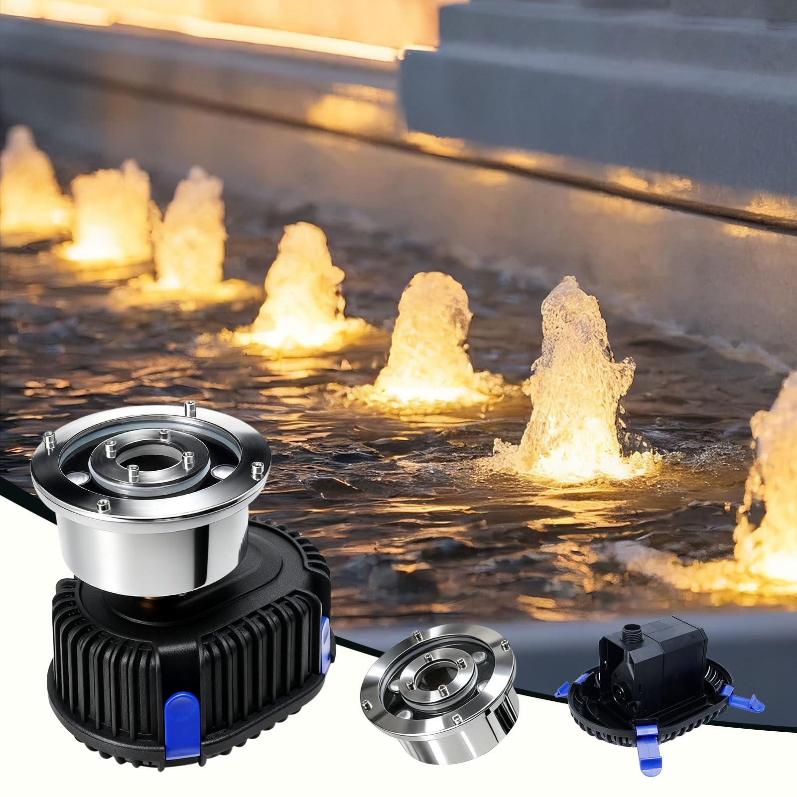 Photo 1 of Pond Fountain Pump with LED Light for Outdoor Water Garden, 528GPH Submersible Pump Fountain Light Kits (Warm White) for Water Feature Koi Pond