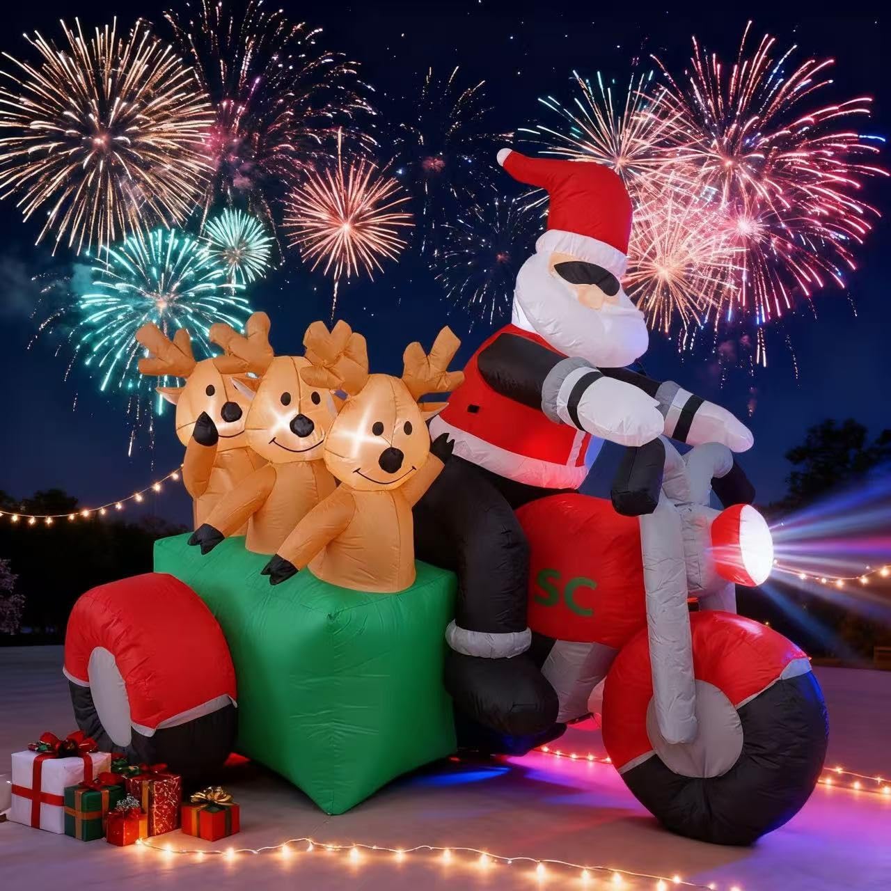 Photo 1 of ?Clearance 6FT Inflatable Christmas Decoration Featuring a Santa Claus Driving a Tractor. Suitable for Christmas Decorations on courtyards and lawns.