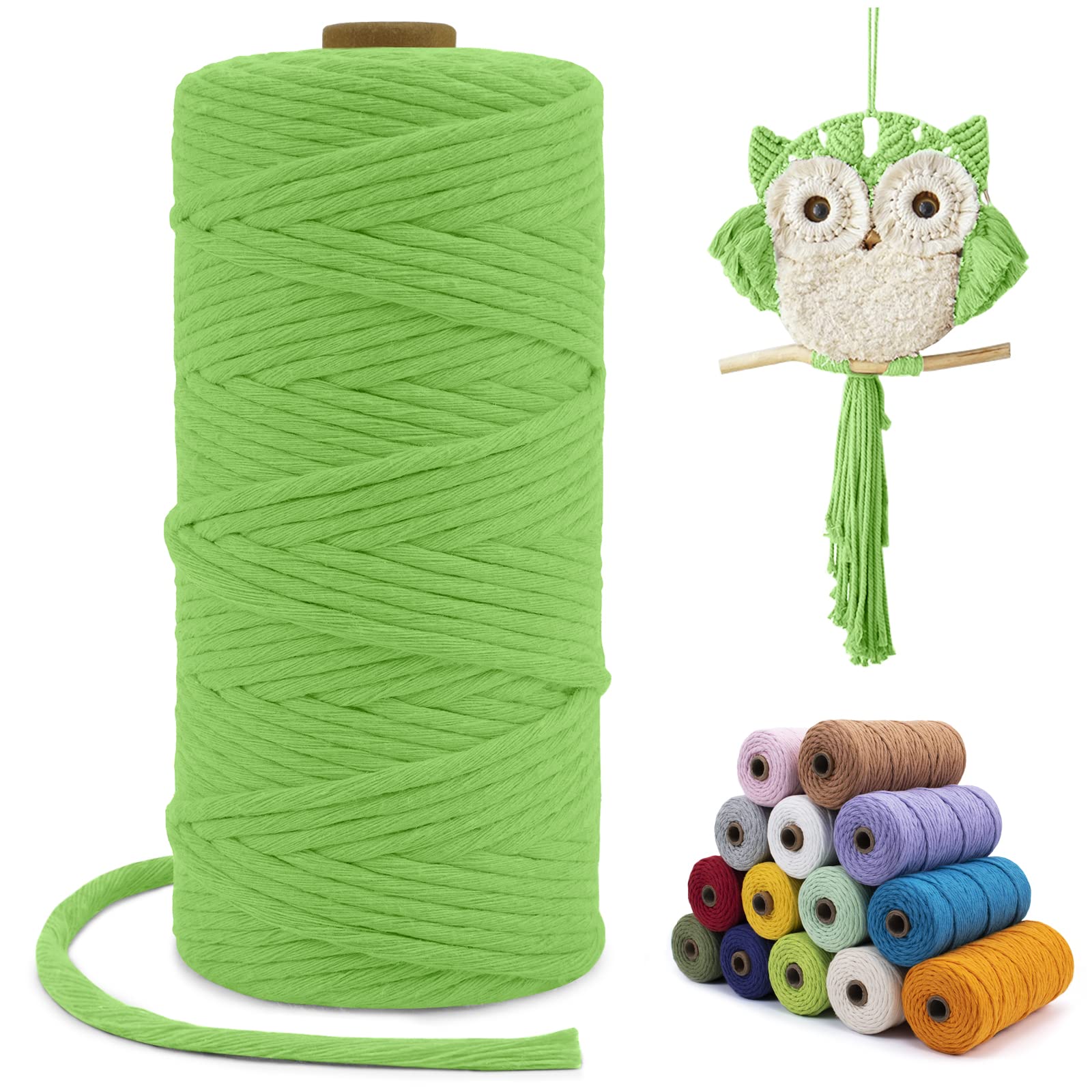 LEREATI Macrame Cord 3mm x 100m, Thick Cotton Macrame Rope Yarn, Natural Craft Rope for Plant Hanger, Wall Hanging, DIY Crafts, Decorations (Grass Green) — image 1