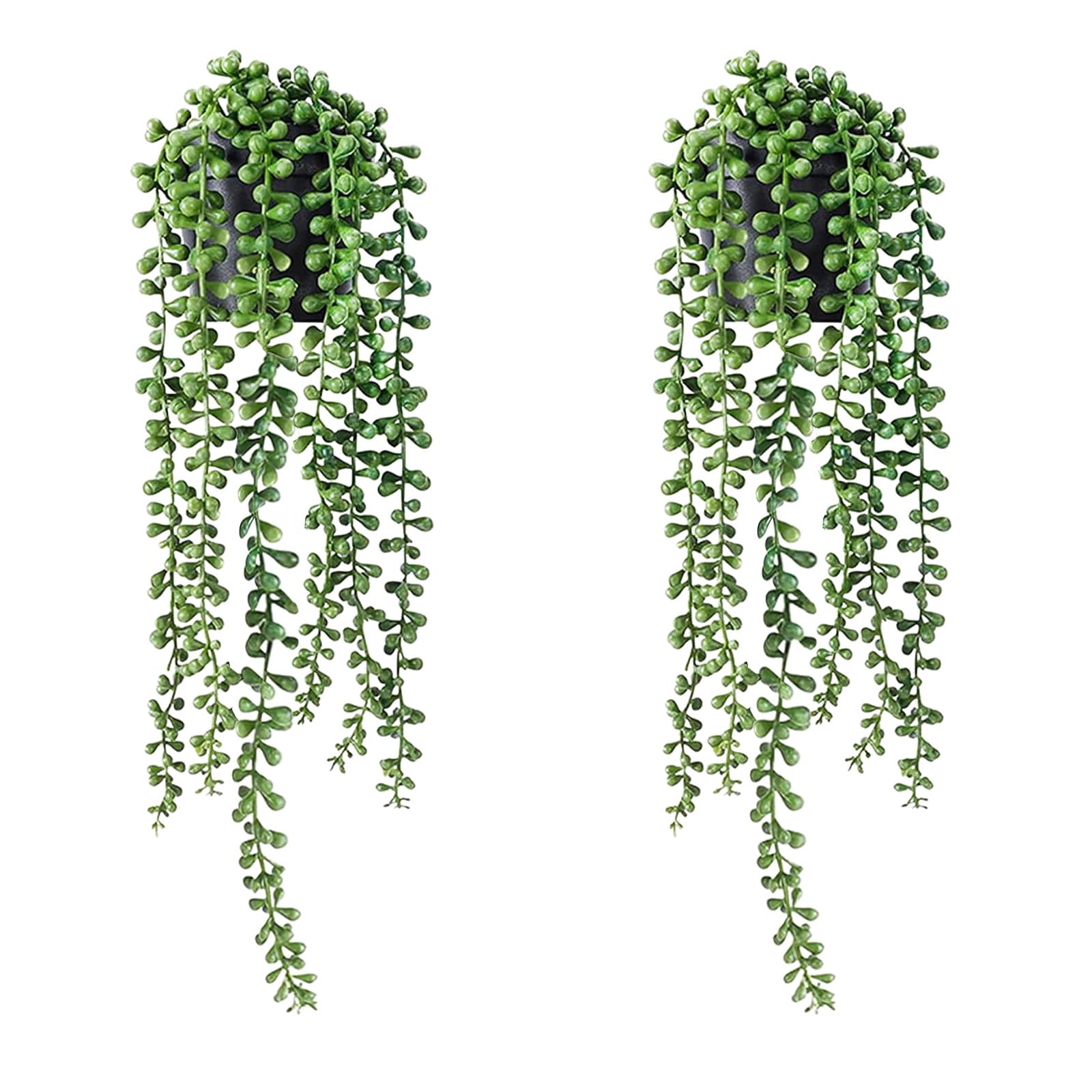 Artificial Hanging Plant, 2 Pack Artificial Plants Indoor, Fake Plants with Pots, Fake Potted String of Pearls, Succulent Plants, Fake Ivy, Faux Plant for Home Indoor Outdoor Wall Office Table Shelf