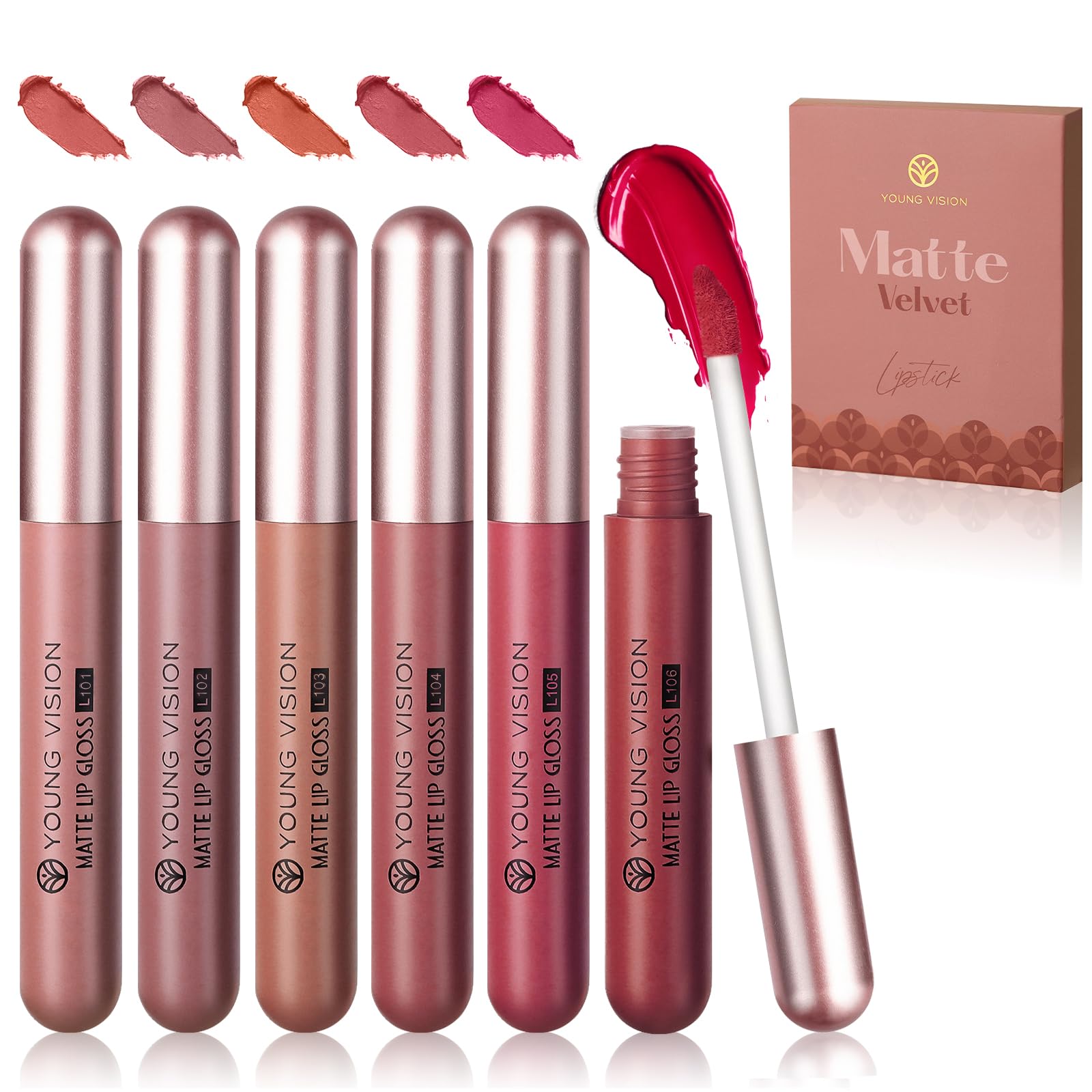 6Pcs Matte Liquid Lipstick Lipgloss Set - Matte Lipstick Non-Stick Cup Not Fade Waterproof Long Lasting Lip Stick Lipgloss Set for Women Make up
