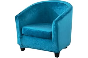 CZL Velvet Club Chair Slipcover 2 Piece, Soft Stretch Round Barrel Chair Covers for Living Room Chairs, Tub Chair Slipcover Washable Bucket Chair Cover Round Armchair Furniture Protector