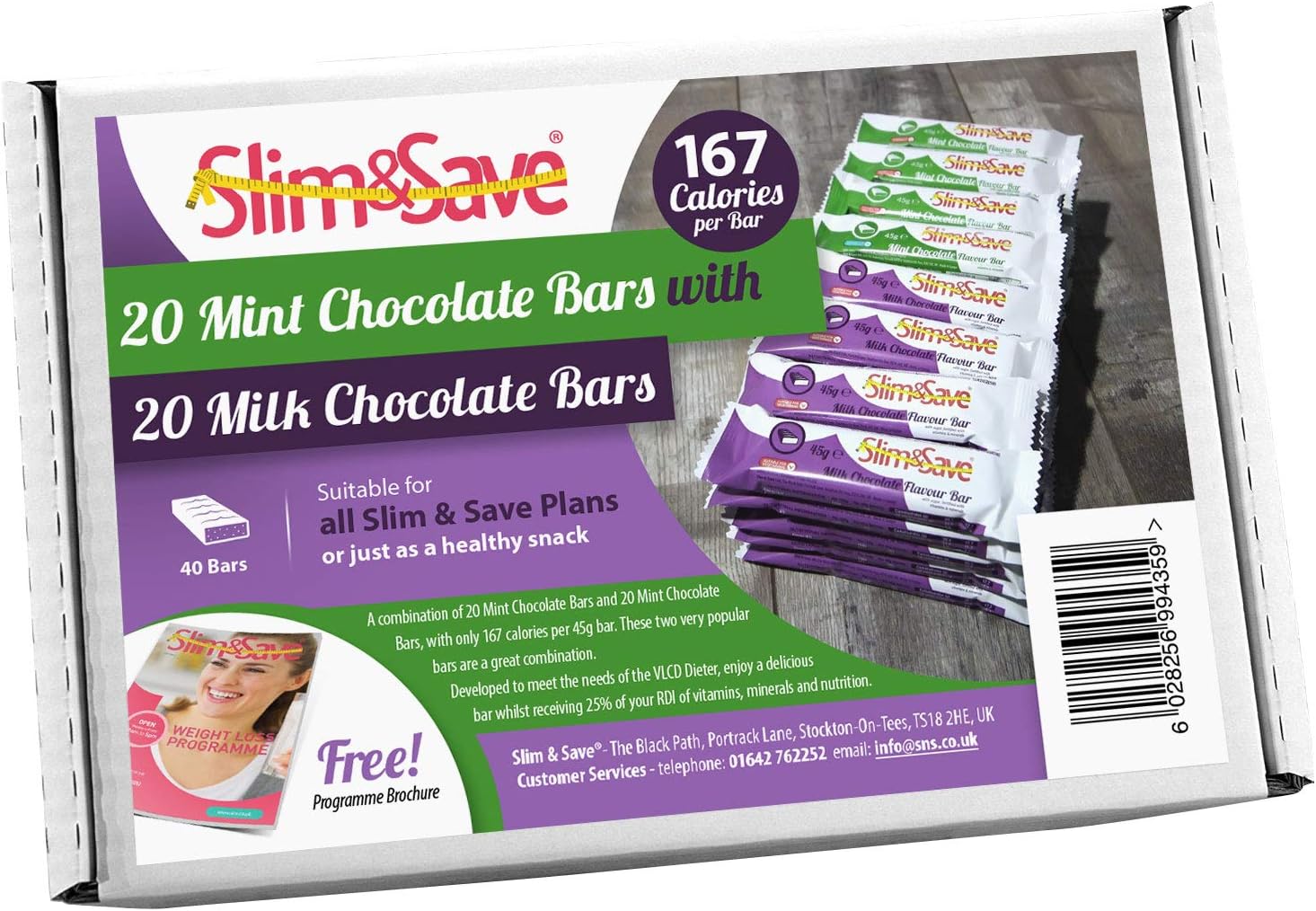 40 Meal Replacement Diet Bars with 20 Dark Mint Chocolate and 20 Milk