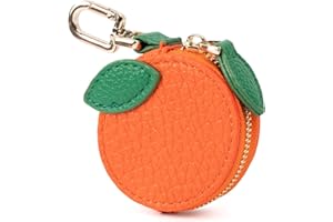 QUNAWAN Cute Fruit Coin Purse Bag Charm,Mini Leather Coin Change Purse & Pouch Holder Keychain Charm for Handbag Tote Wallet Airtag Accessories,Kawaii Fruit Bag Charms for Girl Women Orange