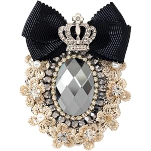 Vintage Brooches and Pins for Women Elegant Rhinestone Crown Brooches for Women Men Black Bow Brooch Pins for Clothes Dress C