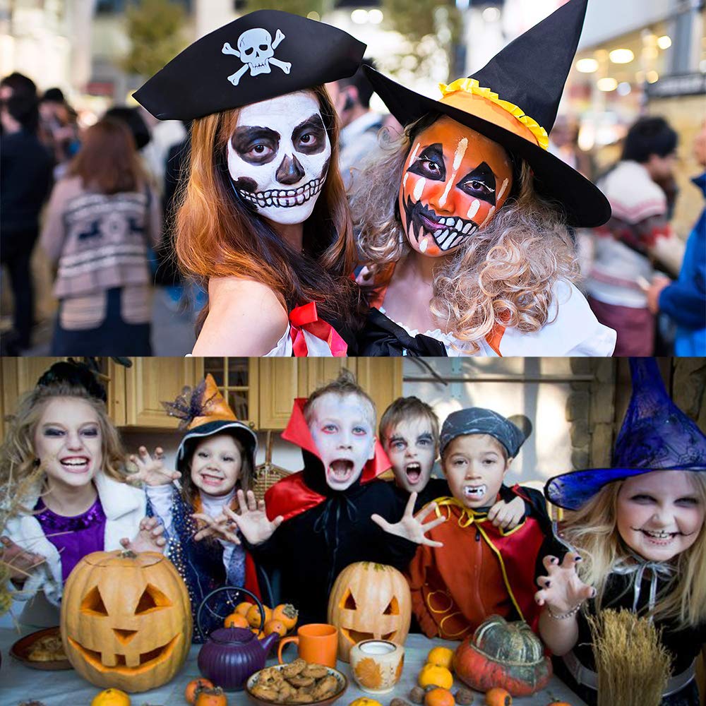 Mieutoy Face Paint Set - 16 Color Washable Eco-friendly Body Paint Make-up Oil Painting Palette Color Panels with 3 Brushes, 2 Stickers, Halloween Decorations for Adults & Kids Party