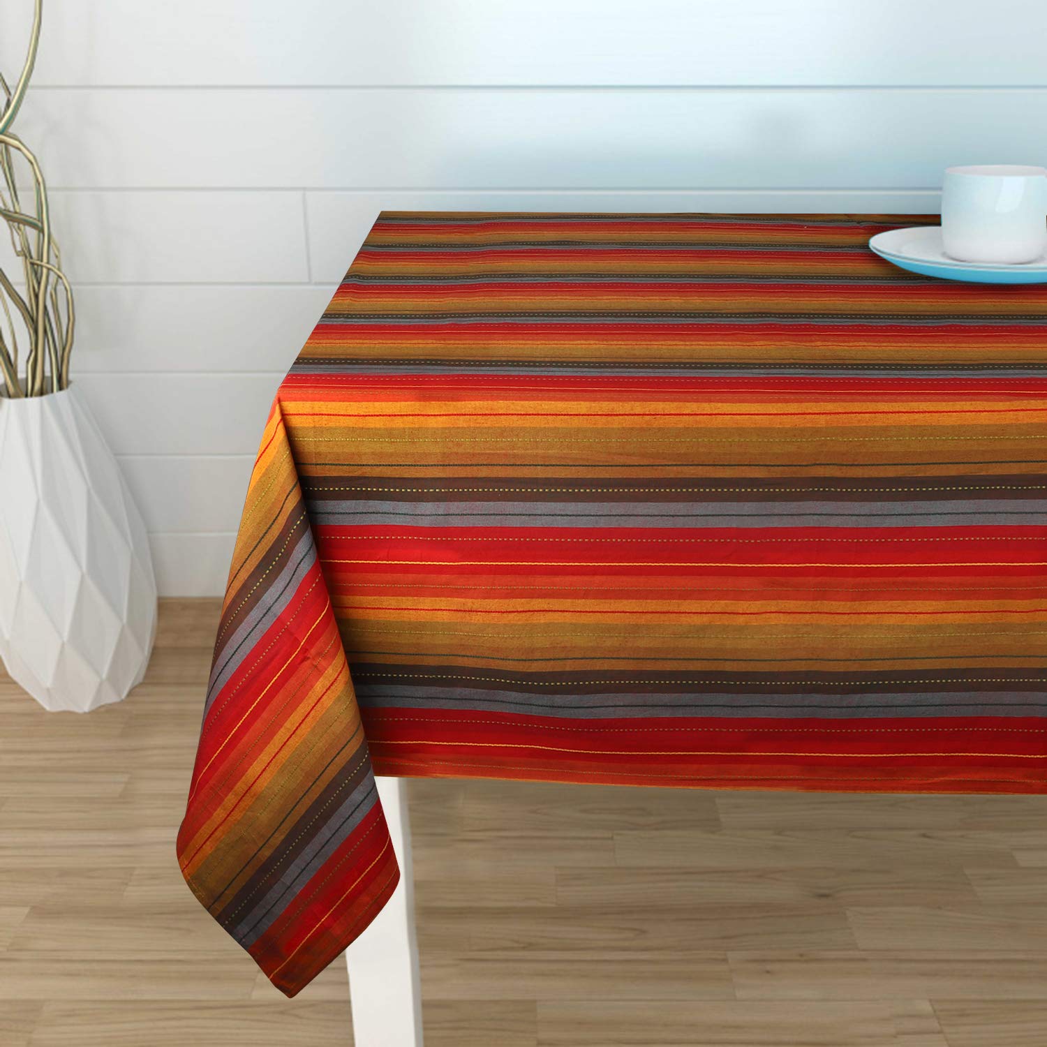 Photo 1 of Urban Villa Tablecloth Cuisine Stripes Table Cloth Tabletop Cover Kitchen Dining Tablecloth 100% Cotton Great Parties Wedding Holiday Dinner Red Multi Rectangle 60X84 Inches 6-8 Seats Table Cloth