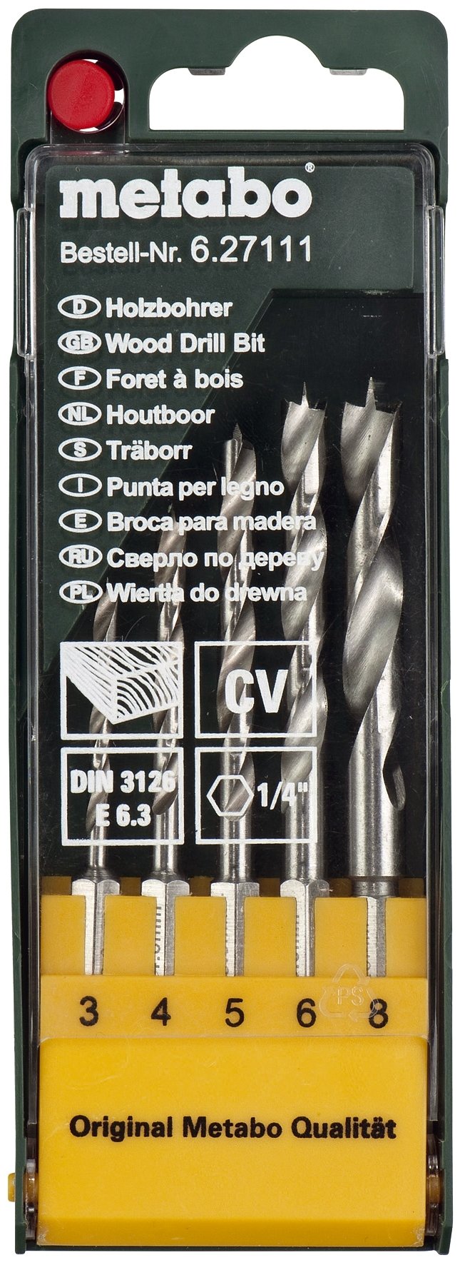 Metabo 627111000 Wood Drill Bit Storage Case, Green, Set of 5 Piece
