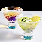 Lysenn Iridescent Stemless Martini Glasses Set of 2 - Premium Hammered Cocktail Glasses for Weddings, Anniversary, Christmas, Party - 7.7oz