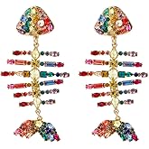 JOYA GIFT Gold Colorful Acrylic Rhinestone Fishbone Earrings Exaggerated Fish Animal Long Pendant Earrings Metal Studs Jewelry for Women Gift
