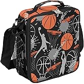 Basketball Kids Lunch Box Basketball Sport Insulated Lunch Bag Tote for Girls Boys, Cooler Freezable Meal Prep Bag with Shoulder Strap Waterproof Lunch Container for School Office Picnic