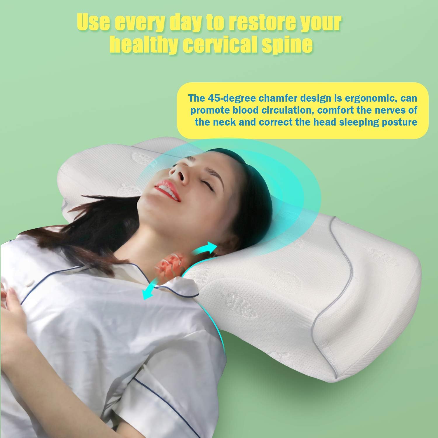 Memory Foam Pillow Cervical Pillow Contour Pillow for Neck and Shoulder Pain Ergonomic Orthopedic Sleeping Neck Contoured Support Pillow for Side Sleepers, Back and Stomach Sleepers Replace Pillowcase: Kitchen & Dining