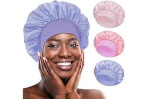 my novel things 3Pcs Satin Bonnet Silky Bonnet for Sleeping Women Adjustable Hair Bonnet Silky Sleep Cap for Women Natural & Curly Hair, Soft Breathable（Light Pink/Light Purple/Pink）