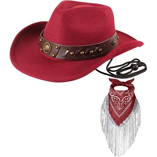 Western Red Cowboy Hat with Red Bandana at Amazon Women display picture 1