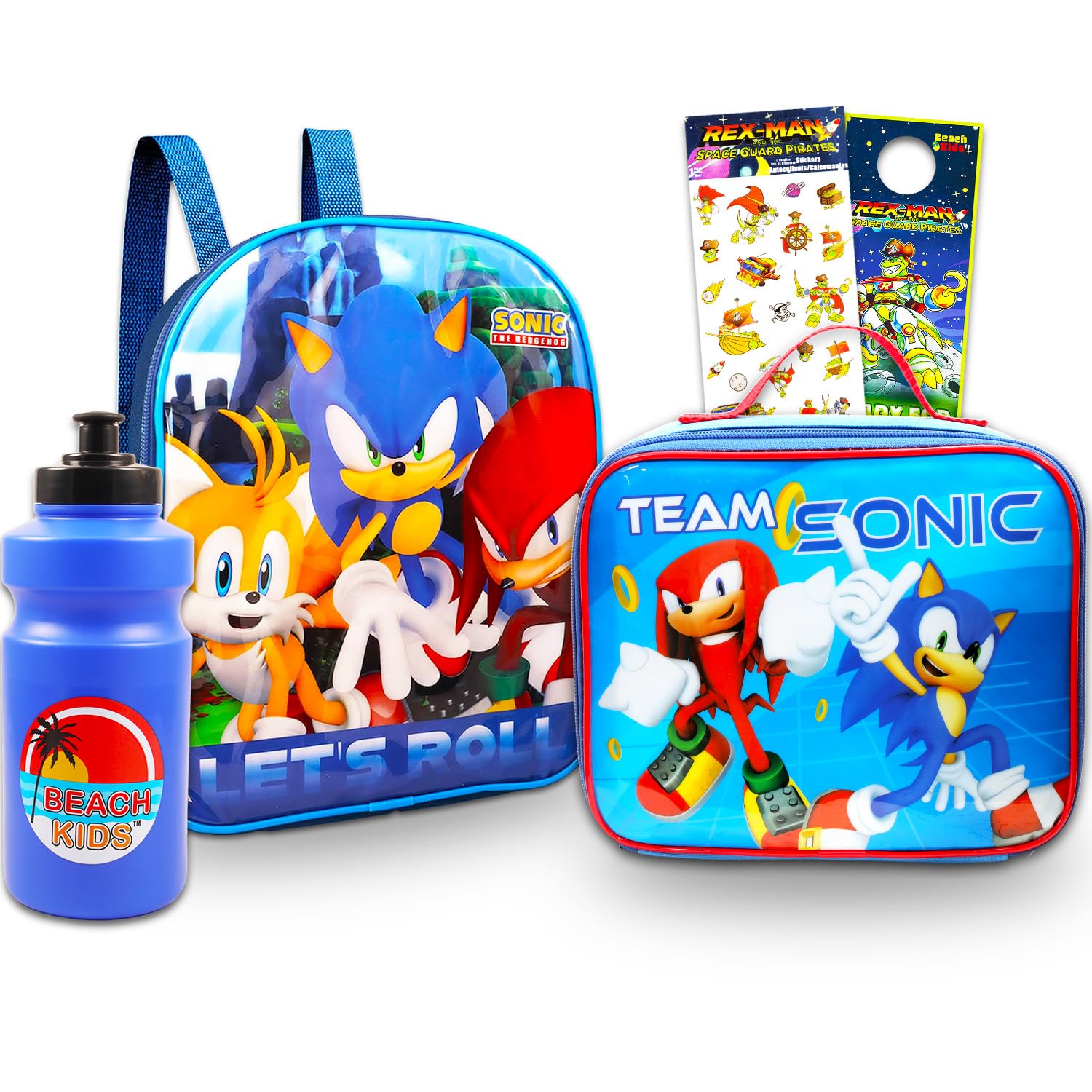 Photo 1 of Sonic the Hedgehog Mini Backpack with Lunch Box Set - Bundle with 11" Sonic Small Backpack, Sonic Lunch Bag, Stickers, Water Bottle, More | Toddler Boys