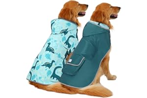 HDE Reversible Dog Raincoat Hooded Slicker Poncho Rain Coat Jacket for Small Medium Large Dogs Dinosaurs - XXL