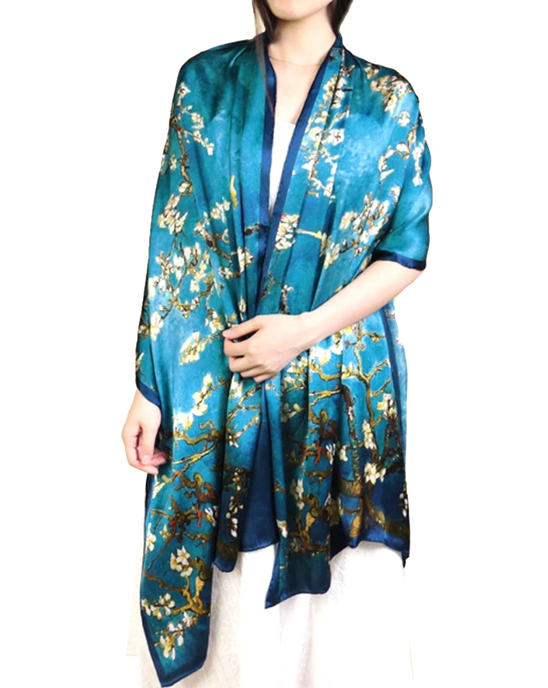 GFM® Women's Silk Blend Painting Or Art Based Summer Scarf (VSLK) (Van Gogh Almond Blossom)(FS-VSLK-3380-A)