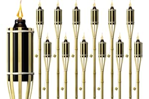 Matney Bamboo Torches for Outside - 4 Feet Tall - (12 Pack) Decorative Garden & Backyard Lights - Torches Outdoor - Oil Lamp for Citronella - Flame Lasts Over 8 Hours