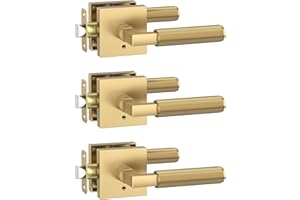 Amerdeco 3 Pack Privacy Door Handles, Champagne Bronze Interior, Knurled Lever, Heavy Duty for Bedroom and Bathroom, Reversible Keyless for Right & Left Side AM0021