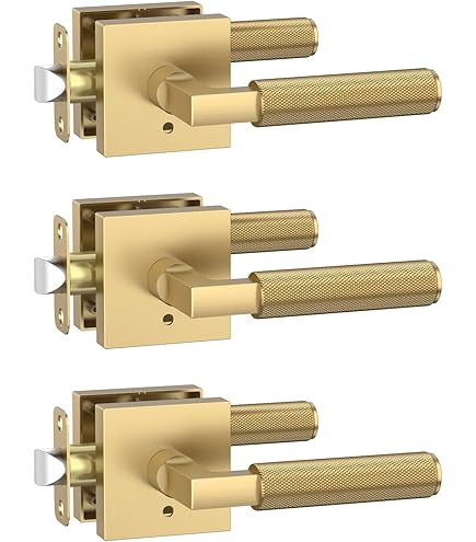 Amerdeco 3 Pack Privacy Door Handles, Champagne Bronze Interior