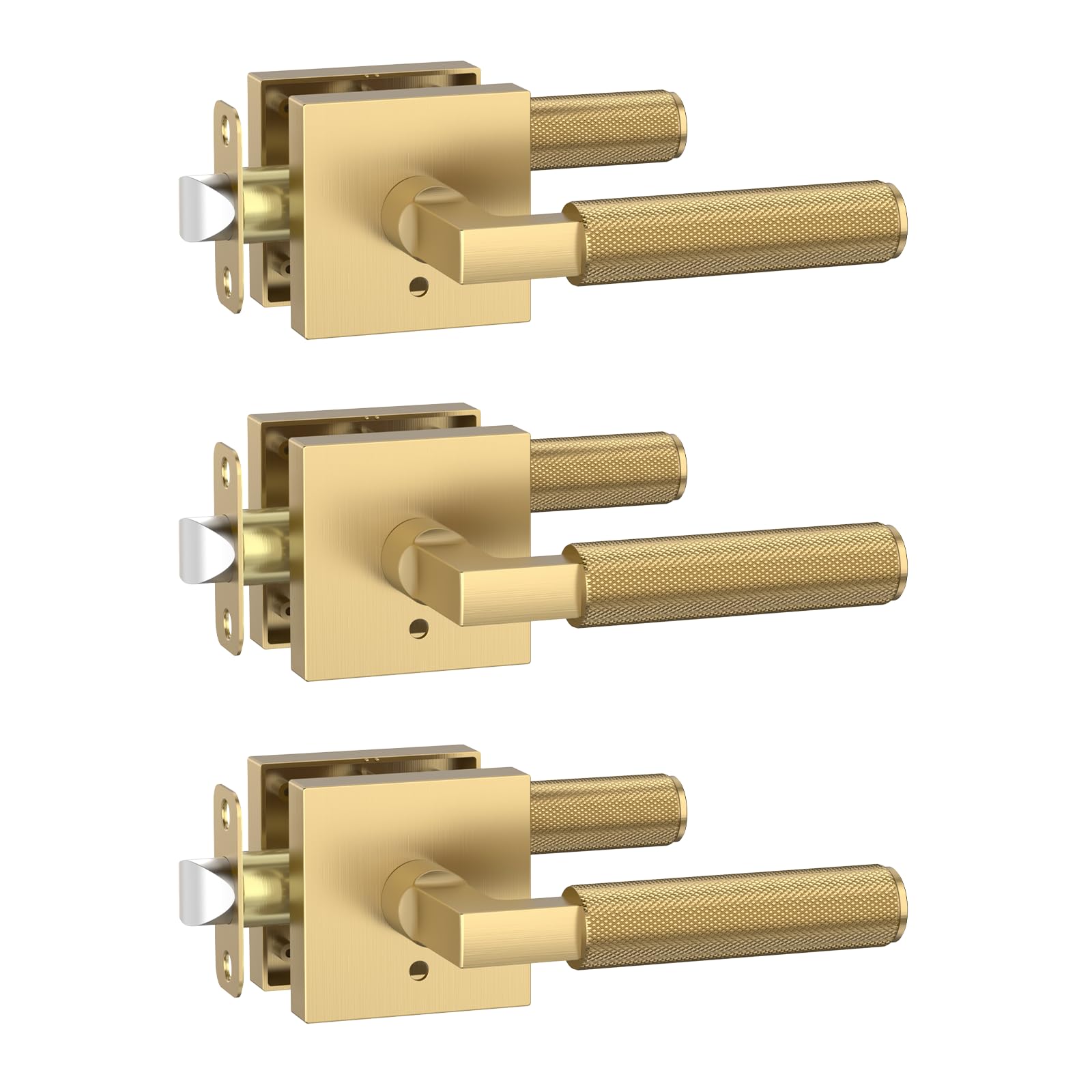Photo 1 of Amerdeco 3 Pack Privacy Door Handles, Champagne Bronze Interior, Knurled Lever, Heavy Duty for Bedroom and Bathroom, Reversible Keyless for Right & Left Side AM0021