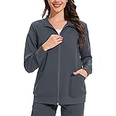 AMPOSH Women’s Scrub Jacket with Full Zip, Elastic Cuffs & 2 Deep Pockets