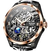 OUPINKE Skeleton Mens Automatic Watches Mechanical Luxury Dress Leather Self Winding Waterproof 50M/5ATM Luminous Watches for Men