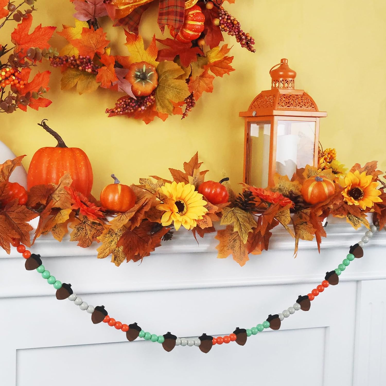 Wreaths, Garlands & Swags - NEEDOMO Fall Decorations for Home, 46 Inch Farmhouse Wooden Beads Garland with Tassels and Hazelnuts for Fall Decor, Rustic Boho Thanksgiving Decor for Tiered Tray, Coffee Table, Wall, Basket