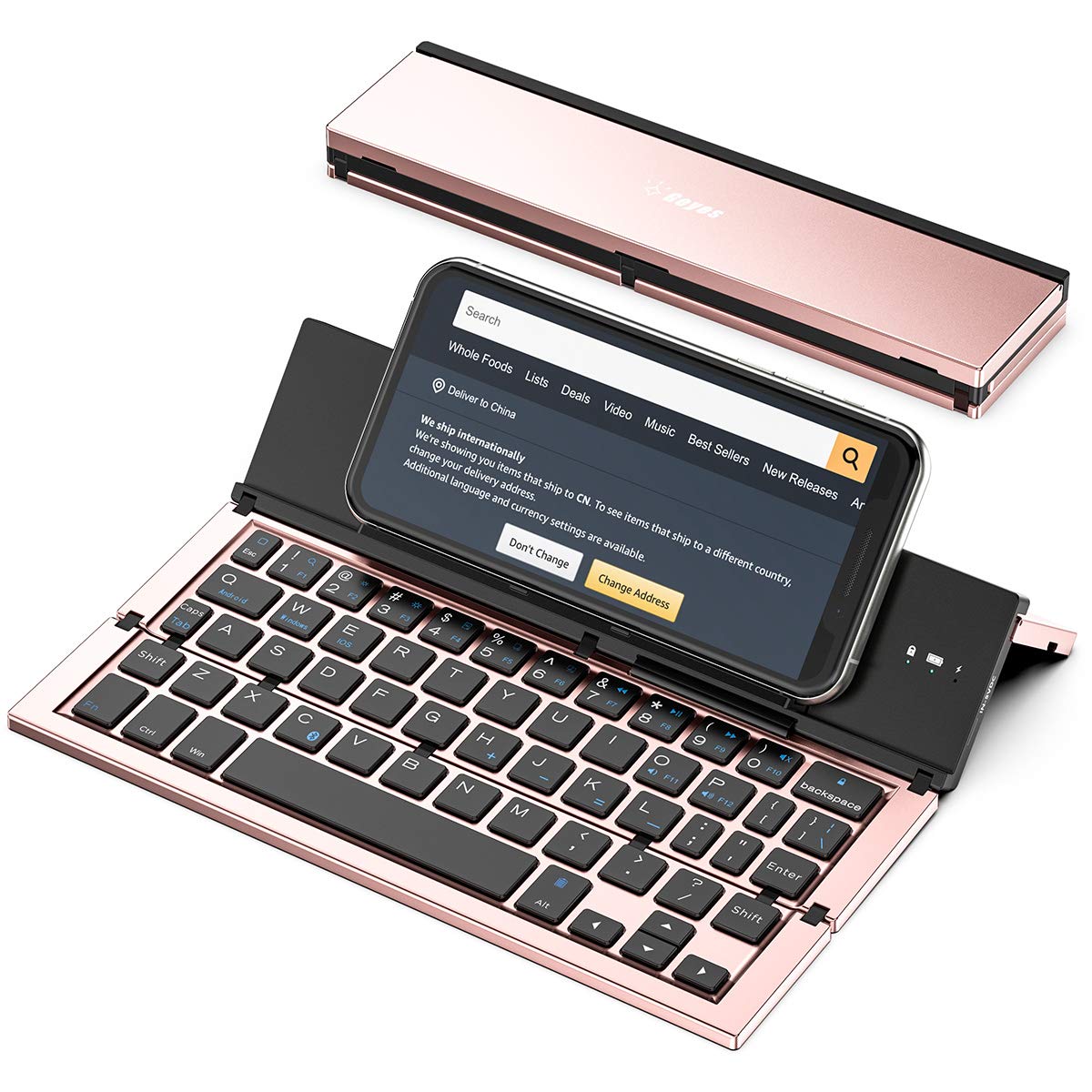 Booxihome Geyes Foldable Bluetooth Keyboard,Portable Folding Wireless USB Rechargeable Keyboard for iOS,Android,Windows,Smartphone(Rose Gold)