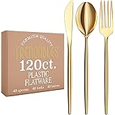 Trendables Gold Plastic Silverware Set Gold Silverware Disposable Forks and Spoons Disposable 120 Pack Plastic Utensils Set Includes 3 x 40 each Knives & Spoons & Forks For Parties and Events