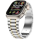 Dolstrap Stainless Steel Bands Compatible with Apple Watch Band 49/46(S11/10)/45/44/42mm, Men/Women Metal Replacement Strap Compatible for iWatch Ultra 3/2/1 SE3/2/1 Series 11 10 9 8 7 6-1,Silver Gold