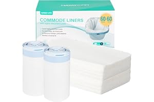 HayaYoffi 60 Pack Commode Liners with Absorbent Pads, 60 Bedside Commode Liners and 60 Commode Pads, Portable & Leak-Proof Potty Chair Liners | Universal Fit