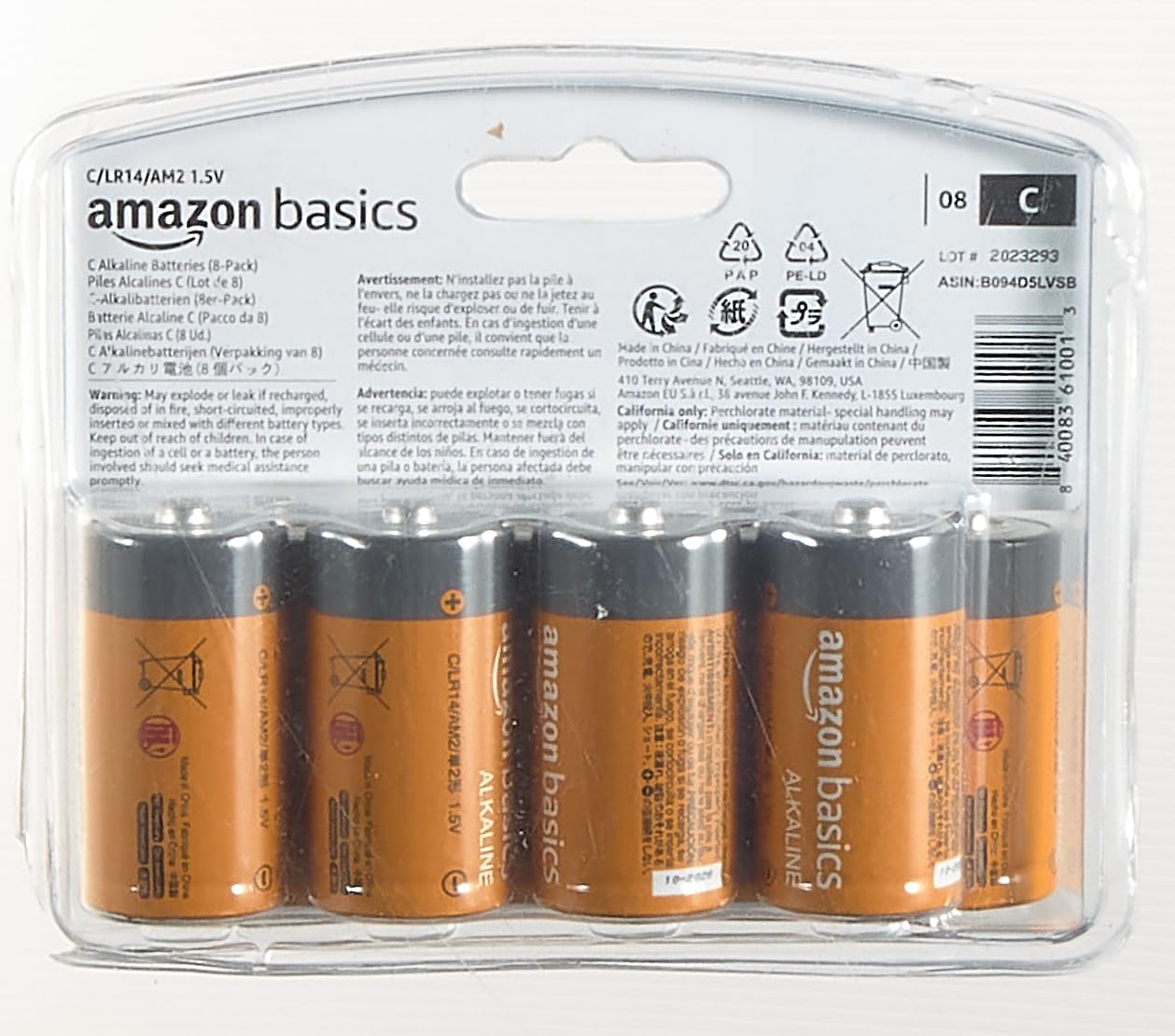 Amazon Basics 8-Pack C Cell Alkaline All-Purpose Batteries, 1.5 Volt, 5-Year Shelf Life