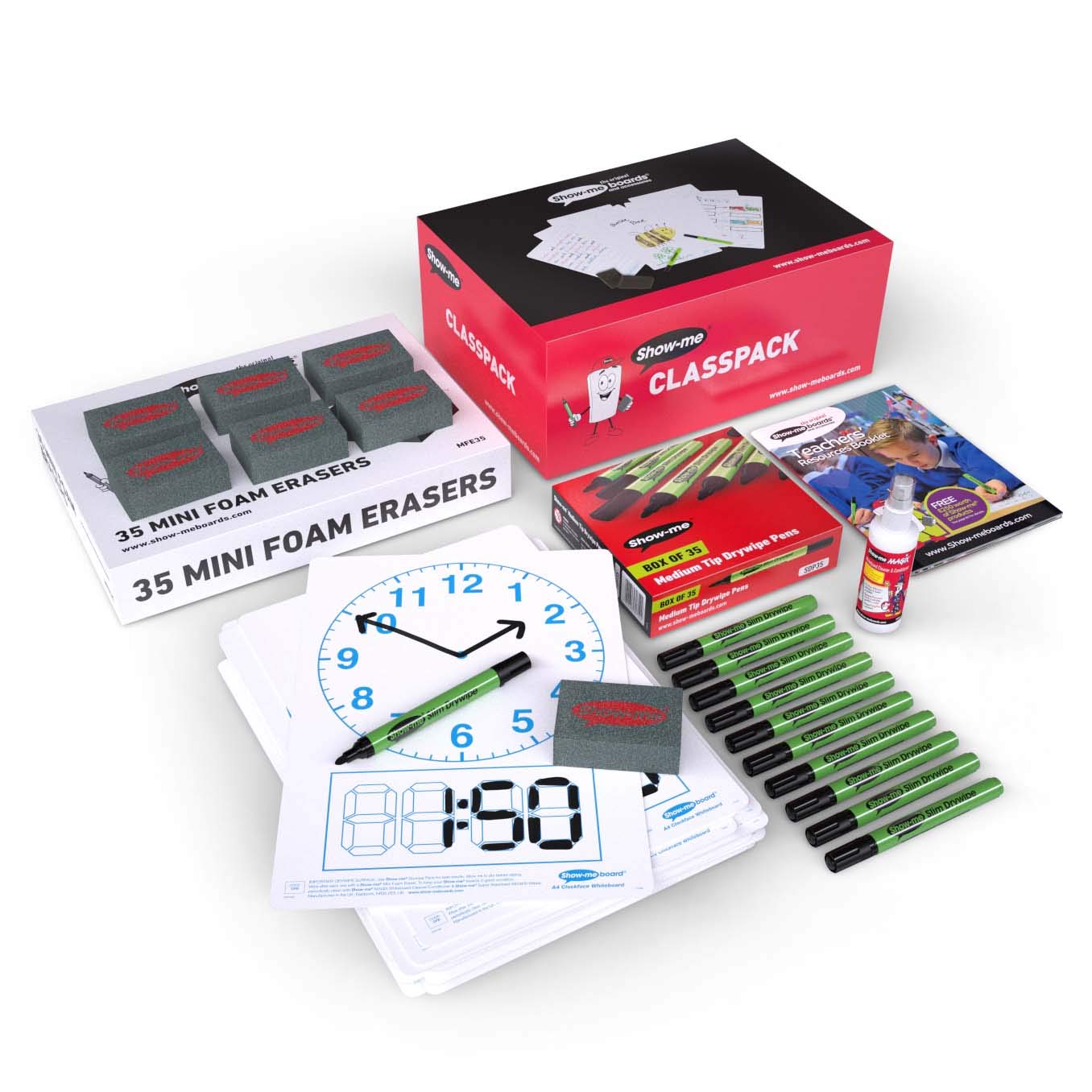 Show-me C/CFB Clock-Face Dry wipe Boards, Class Kit (Pack of 35)