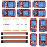 JEBHANNE 10PCS DC 12V 1 Channel Relay Module Kit, High/Low Trigger Board | Optocoupler-isolated boards include 20cm M/M, M/F and F/F jumper wires plus 0.25W 10K, 1K and 220R resistors.