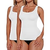 AURUZA 2PCS Women's Shapewear Tummy Control U Neck Camisole Tops for Women Seamless Compression Tank Top Regular Plus Size, 4XL, White+White