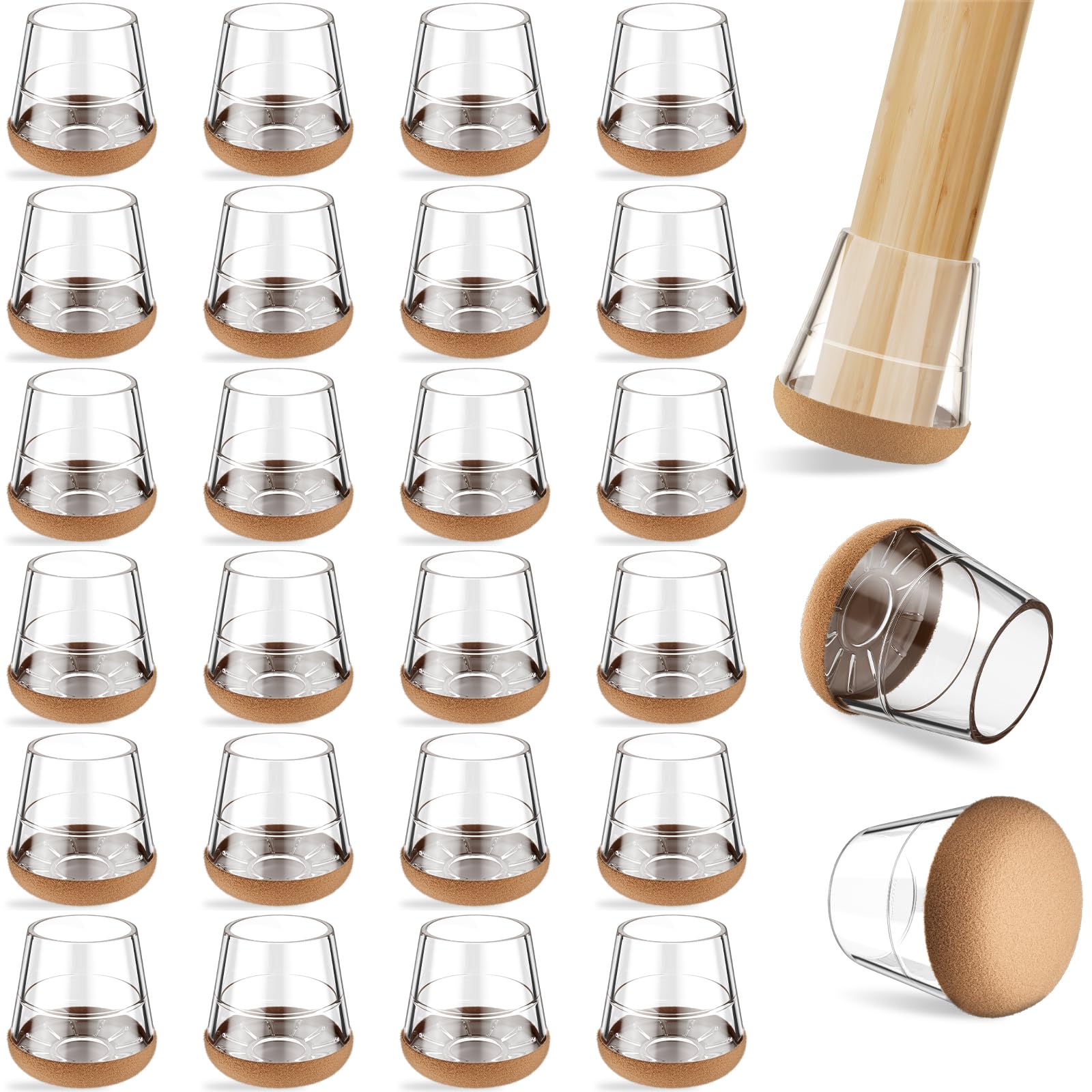 Photo 1 of yomanta 24 PCS Silicone & Felt Chair Leg Floor Protectors for Hardwood Floors - Furniture Pads, Chair Leg Covers/Cups - No Noise & Scratch-Proof - Round XS (Fits 9/16" - 13/16" / 15-20mm), Clear