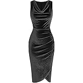 ZAFUL Womens Sleeveless Cocktail Dresses V Neck Party Midi Wedding Guest Dress Ruched Bodycon Work Office Dress
