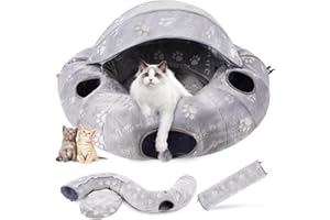 OUHOU Cat Tunnel & Bed With Plush Cover, Donut Tunnel With 4 Fluffy Balls, Self-Luminous Cat Tube & Peekaboo Cave For Kittens & Large Pets