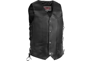 DS DANIEL SMART Daniel Smart Leather Vests for Kids Premium Cowhide Black Leather Vest with Unique V-Neck Design & Multiple Pockets