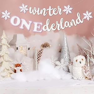 Faisichocalato Winter Onederland Banner, Pink & White Snowflakes Garland Winter 1st Birthday Decor for Baby Girls Winter Onederland First Birthday Party Decorations