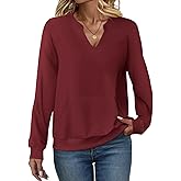 EADINVE Womens Casual Sweatshirts with Pockets Long Sleeve V Neck Lightweight Pullover Casual Loose Fit Tops Fall Clothes