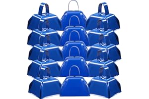 LOSYHU 15 Pack Metal Cowbells 3 Inch Blue Cow Bells Noise Makers Loud Cow Bell with Handles, Small Cowbell Hand Percussion Cowbells for Sporting Events, Cheering, Team Spirit, Weddings