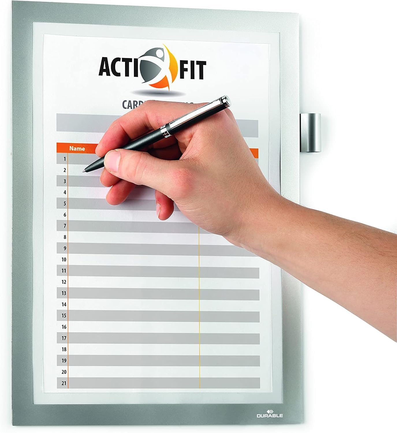 Durable DURAFRAME Note Self-Adhesive Magnetic Frame | A4 Format in Silver | Pack of 1 Frames | Includes Universal Pen Holder |