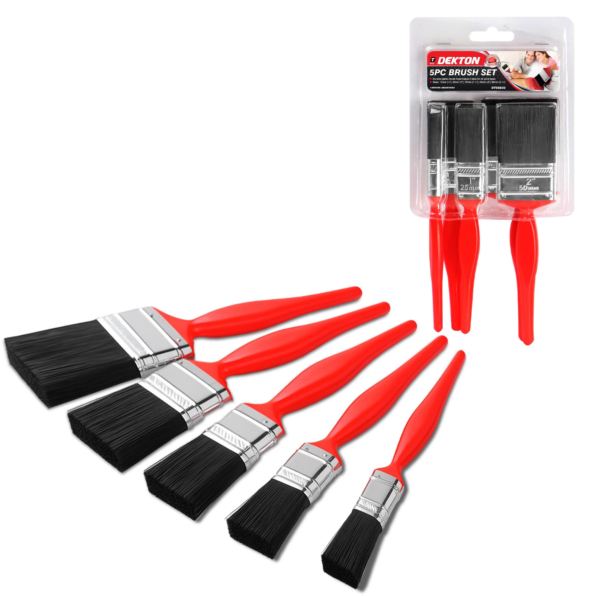 Dekton 5 PC Paint Brush Set, Red, Silver, Black, 1 Paquet/S