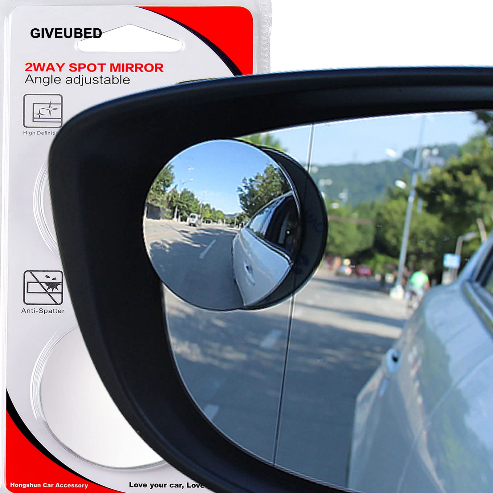 Photo 1 of 2" Round Wide Angle Adjustable Blind Spot Mirror, HD Glass Convex Rear View Mirrors, Round Shape Blind Spot Mirror for Vehicle Automotive Trucks SUV, 2PCS