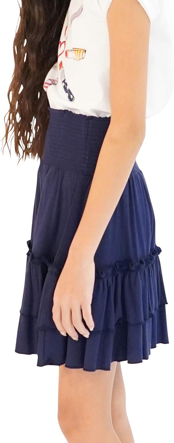 KIDPIK 2-Pack Smock Tiered Skirts - Knee Length Skirt for Girls 4 Years & Up - Comfy Modest Clothing - 2 Colors/Set: Clothing